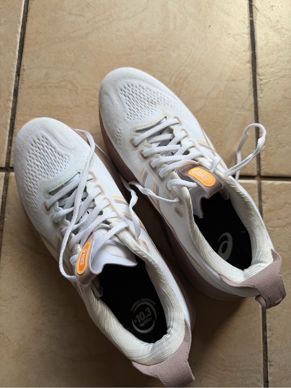ASICS White Running Shoes with Soft Peach Accents
